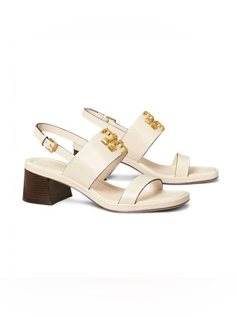 NEW TORY BURCH ELEANOR BLOCK HEEL SANDALS IN IVORY 9